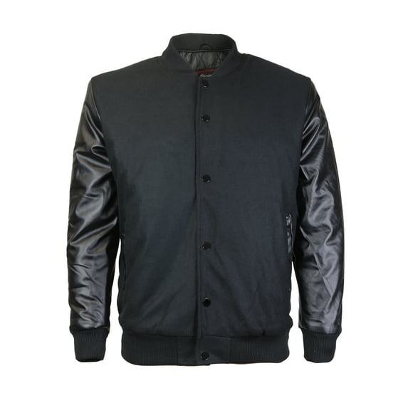 Men's Classic Snap Button Vintage Baseball Letterman Varsity Jacket (Black,S)