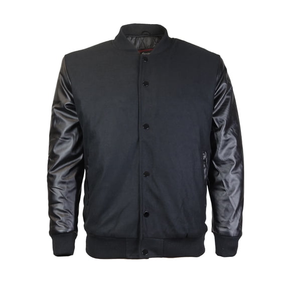 Men's Classic Snap Button Vintage Baseball Letterman Varsity Jacket (Black,XL)