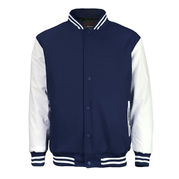 Men's Classic Snap Button Vintage Baseball Letterman Varsity Jacket (Navy White,XL)