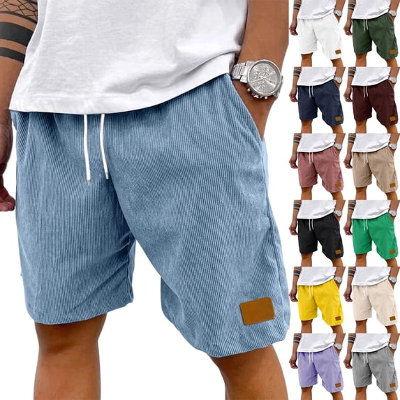 Men's Premium Corduroy Shorts Retro Urban Casual Elastic Waist Drawstring Loose Fit Daily Shorts with Pockets 2026 Blue M