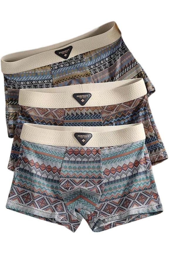 Men's Premium Cotton Boxer Briefs – Retro Pattern, Breathable Mesh Panels, Seamless Waistband, Moisture-Wicking