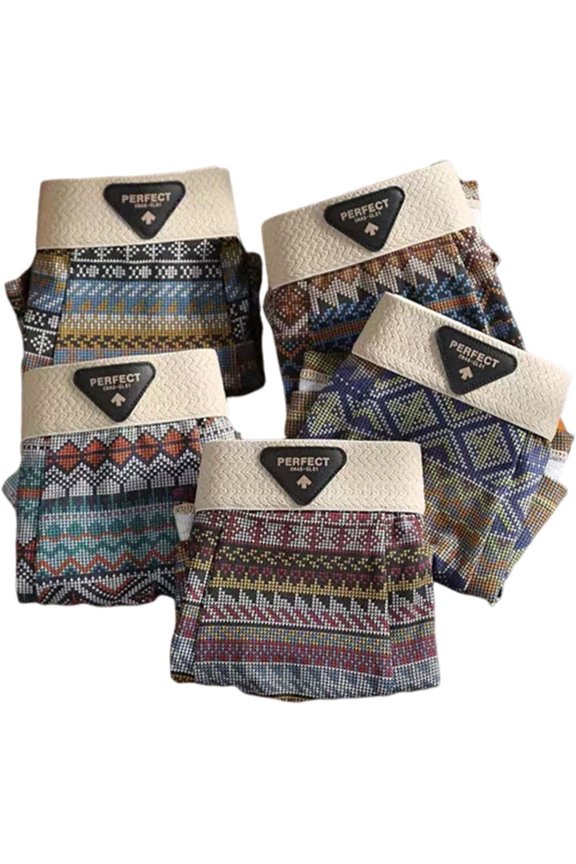 Men's Premium Cotton Boxer Briefs – Retro Pattern, Breathable Mesh Panels, Seamless Waistband, Moisture-Wicking