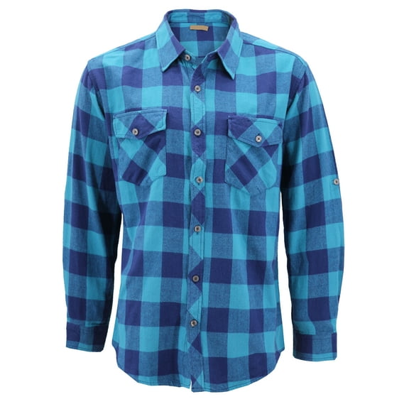 Men’s Premium Cotton Button Up Long Sleeve Plaid Comfortable Flannel Shirt (#2 - Aqua Sky/Blue, S)