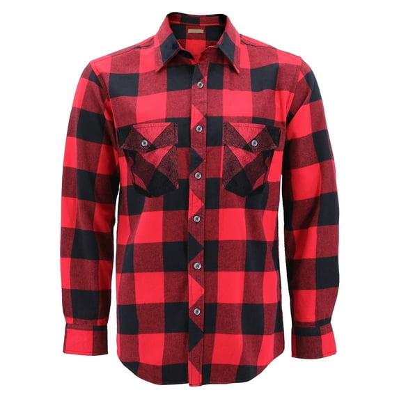Men’s Premium Cotton Button Up Long Sleeve Plaid Comfortable Flannel Shirt (#3 - Red/Black, S)
