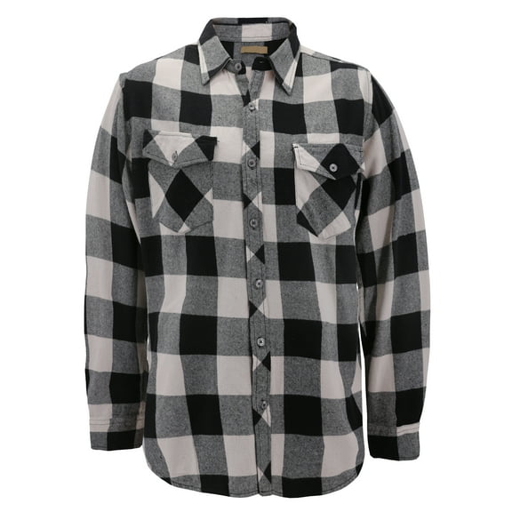 Men’s Premium Cotton Button Up Long Sleeve Plaid Comfortable Flannel Shirt (#5 - White/Black, L)