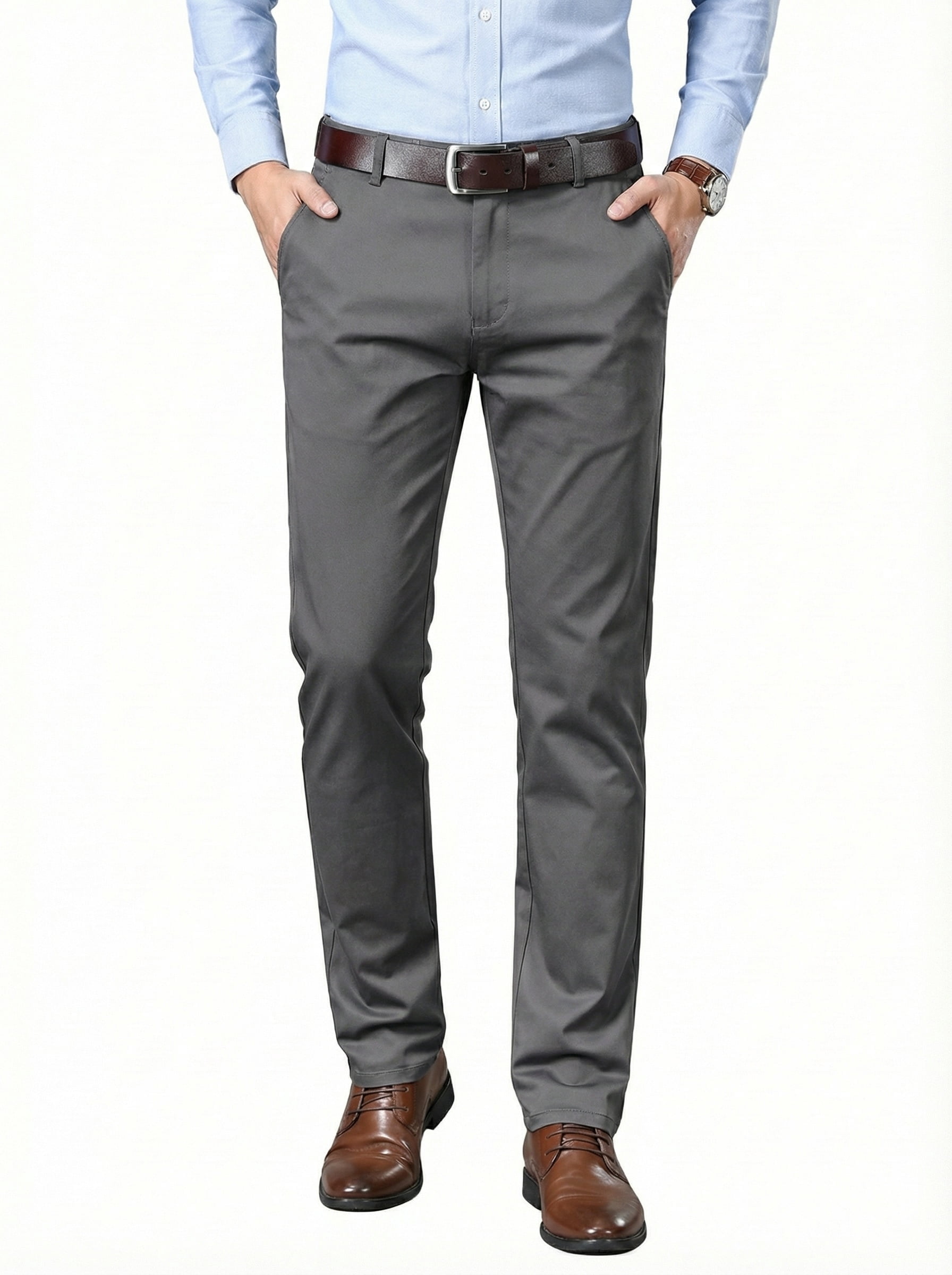 Men's Premium Cotton Blend Dress Pants Business Casual Flat Front Tailored Straight Trousers