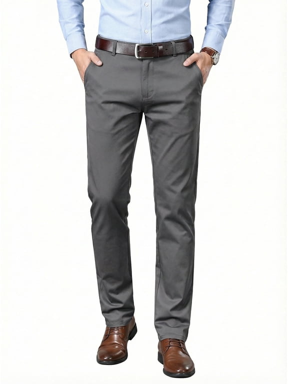 Men's Premium Cotton Blend Dress Pants Business Casual Flat Front Tailored Straight Trousers