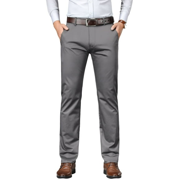Men's Premium Cotton Dress Pants - Business Casual Straight Fit with Subtle Embroidery