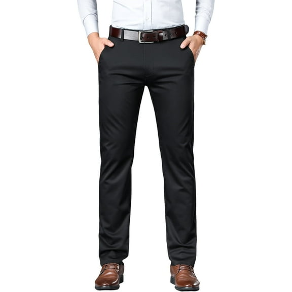 Men's Premium Cotton Dress Pants - Business Casual Straight Fit with Subtle Embroidery
