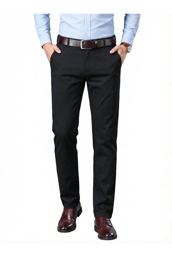 Men's Premium Cotton Dress Pants - Business Casual Straight Fit with Subtle Embroidery