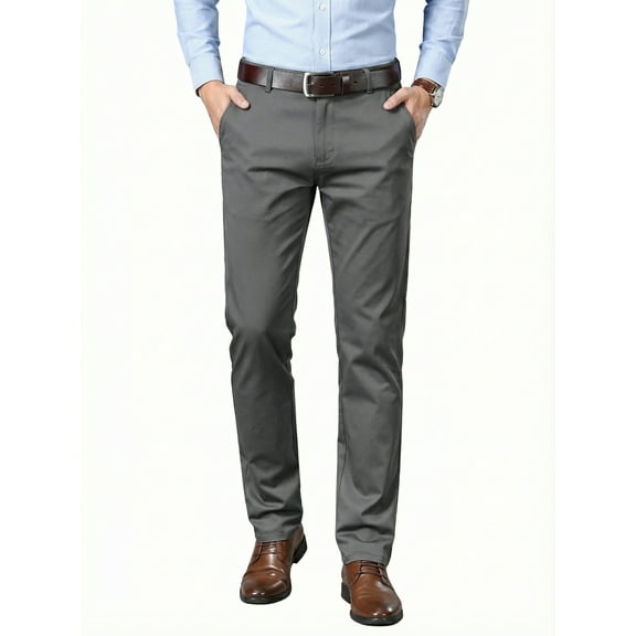 Men's Premium Cotton Dress Pants - Business Casual Straight Fit with Subtle Embroidery