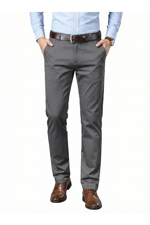 Men's Premium Cotton Dress Pants - Business Casual Straight Fit with Subtle Embroidery