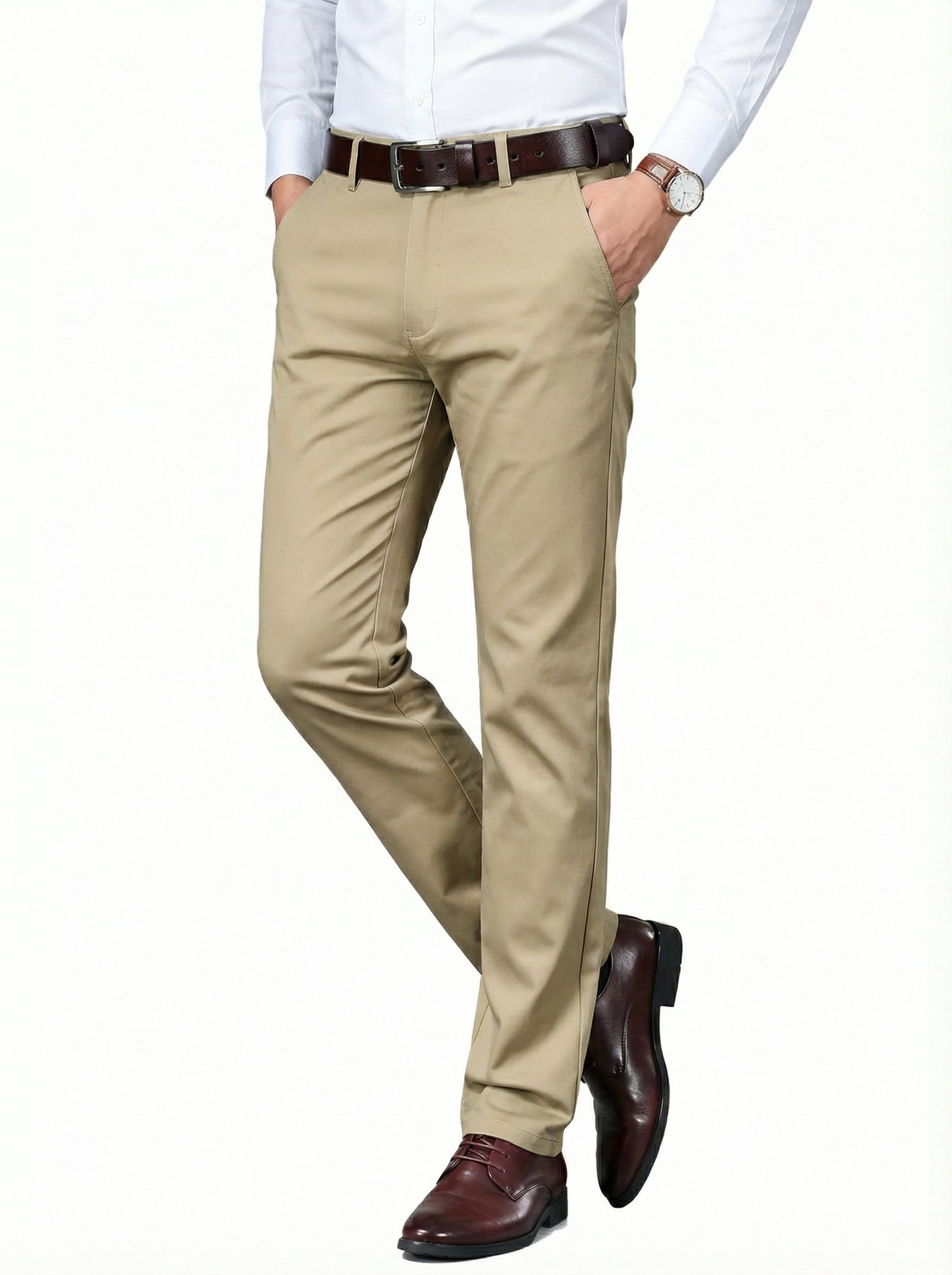Men's Premium Cotton Dress Pants - Business Casual Straight Fit with ...