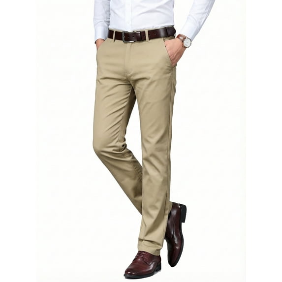 Men's Premium Cotton Dress Pants - Business Casual Straight Fit with Subtle Embroidery