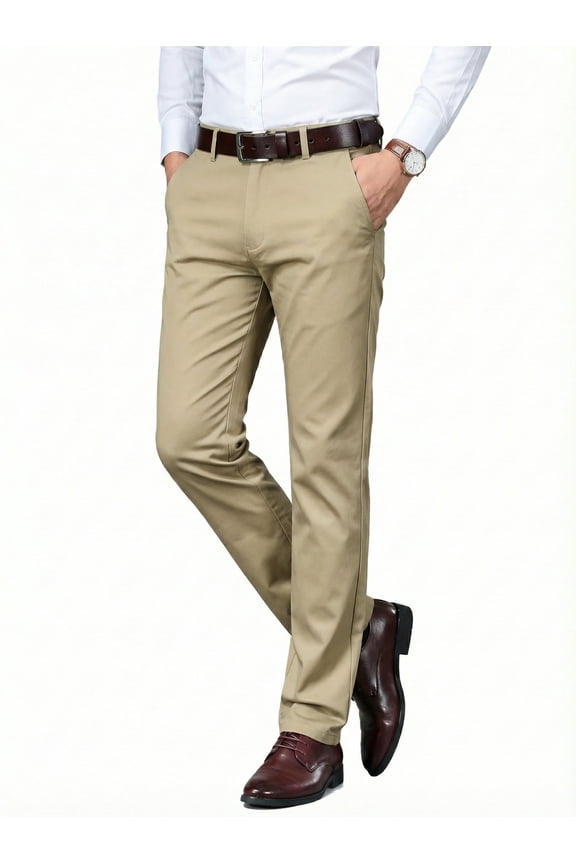 Men's Premium Cotton Blend Dress Pants Business Casual Flat Front Tailored Straight Trousers