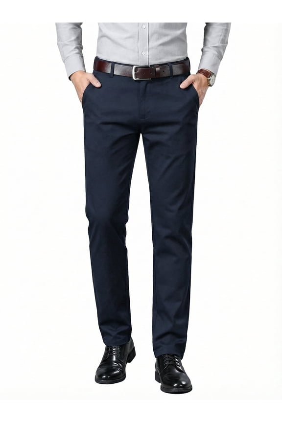 Men's Premium Cotton Blend Dress Pants Business Casual Flat Front Tailored Straight Trousers