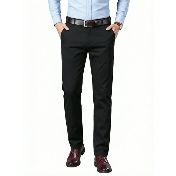 Men's Premium Cotton Dress Pants - Business Casual Straight Fit with Subtle Embroidery