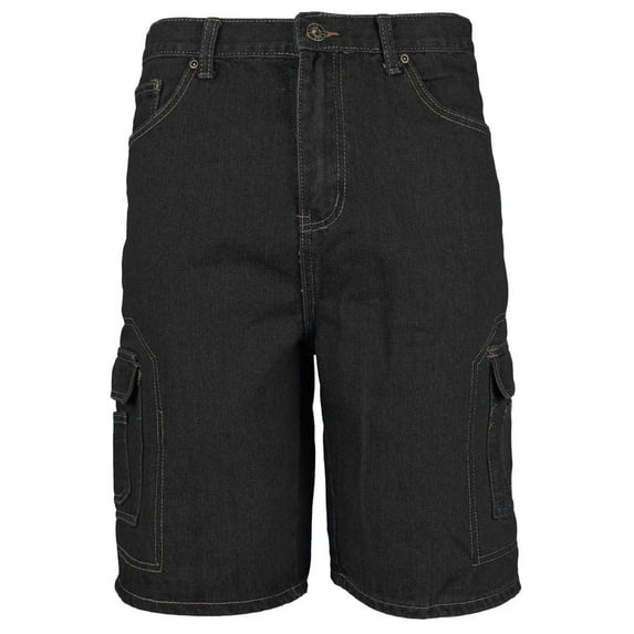 Men's Premium Cotton Multi Pocket Relaxed Fit Stonewash Denim Jean Cargo Shorts (Denim Black,48)