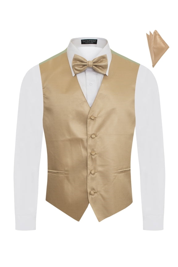 Men's Premium Horizontal Lines Tone on Tone Stripes Vest - NeckTie – Bow Tie - Pocket Square 4 Piece Set for Suits & Tuxedos-Many Colors