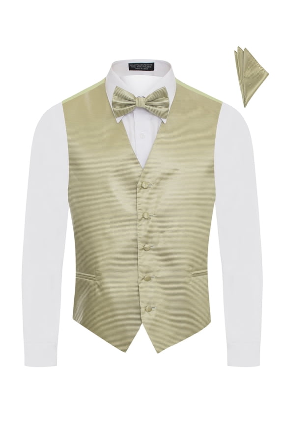 Men's Premium Horizontal Lines Tone on Tone Stripes Vest - NeckTie – Bow Tie - Pocket Square 4 Piece Set for Suits & Tuxedos-Many Colors
