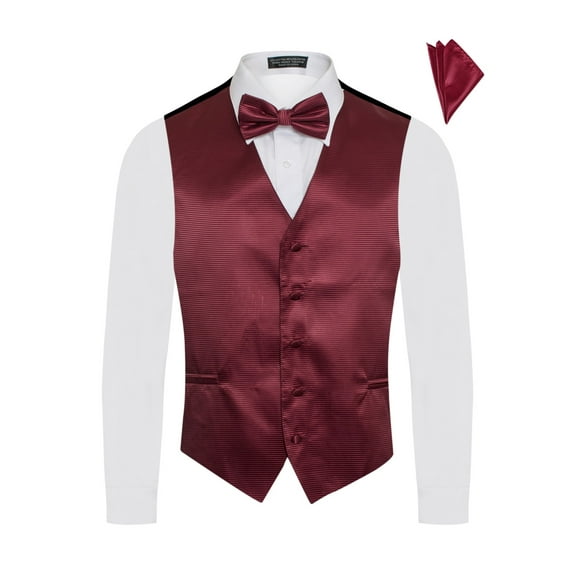 Men's Premium Horizontal Lines Tone on Tone Stripes Vest - NeckTie – Bow Tie - Pocket Square 4 Piece Set for Suits & Tuxedos-Many Colors