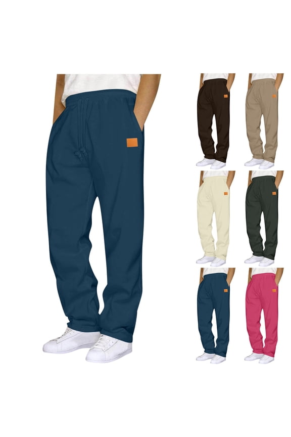 Men's Premium Joggers, Straight Leg Casual Trousers, Leather Label Lounge Bottoms, Modern Streetwear Outfits, Cozy Homewear Clothing