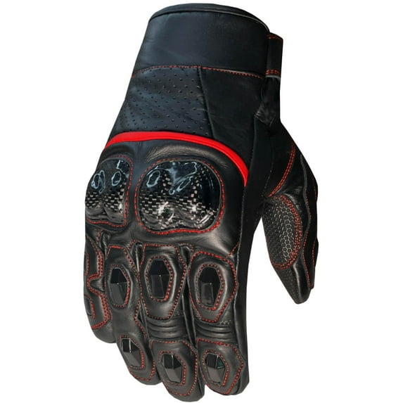Men's Premium Leather Motorcycle Cruising Street Palm Sliders Biker Gloves Black Red XL