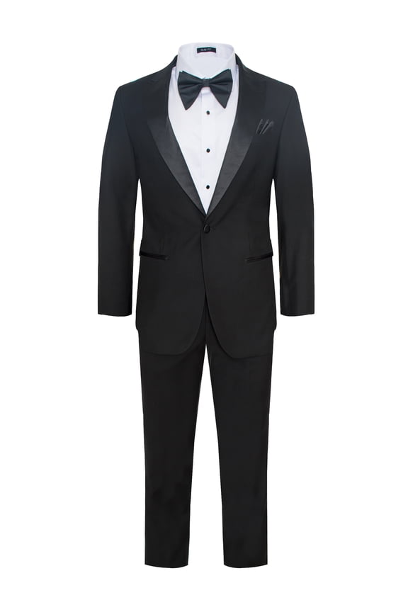 Men’s Premium Modern Fit Black on Black Peak Lapel One Button Tuxedos