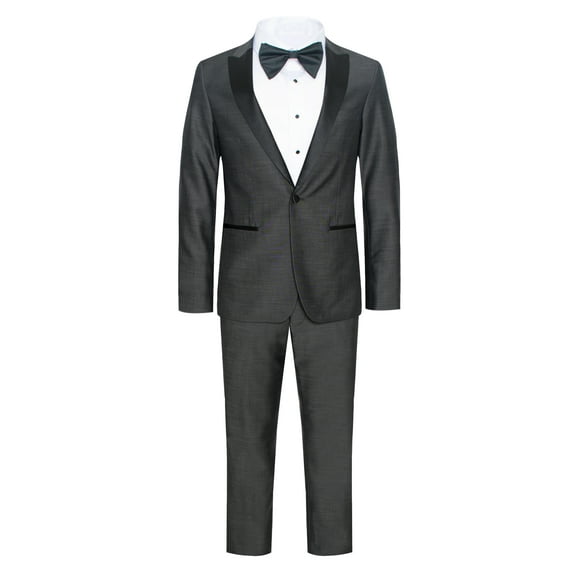 Men’s Premium Modern Fit Charcoal Gray With Black Peak Lapel One Button Tuxedos