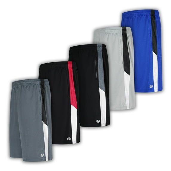 Men's Premium Moisture Wicking Active Athletic Performance Shorts with Pockets - 5 Pack