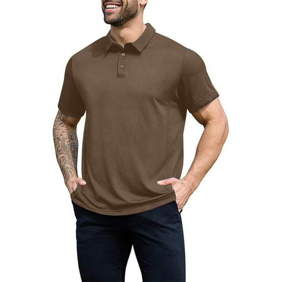 Men's Premium Piqué Polo Shirt Solid Color Short Sleeve Business Golf Lapel Collar Top
