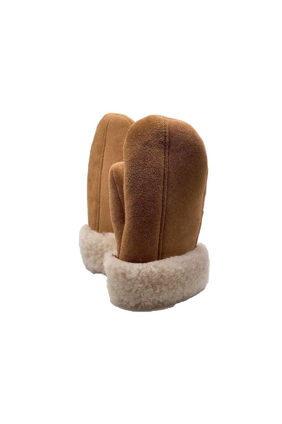 Men's Premium Shearling Sheepskin Leather Fur Mittens, Tan, Medium