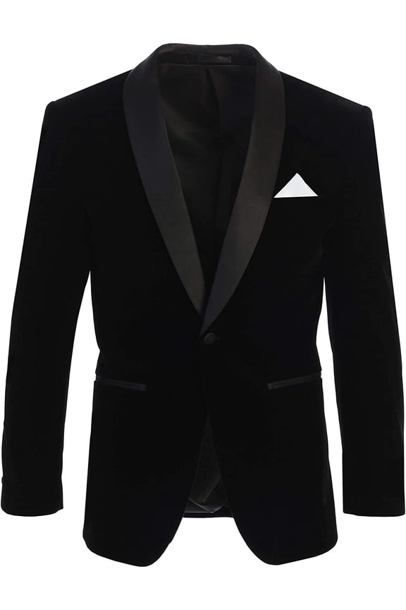 Men’s Velvet Tuxedo Blazer | Slim Fit Formal Jacket with Satin Shawl Lapel | Single Button Wedding Party Coat