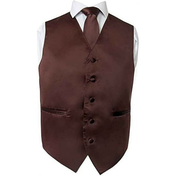 Men's Premium Solid Vest - Necktie – Bow Tie - Pocket Square 4 Piece Set for Suits & Tuxedos
