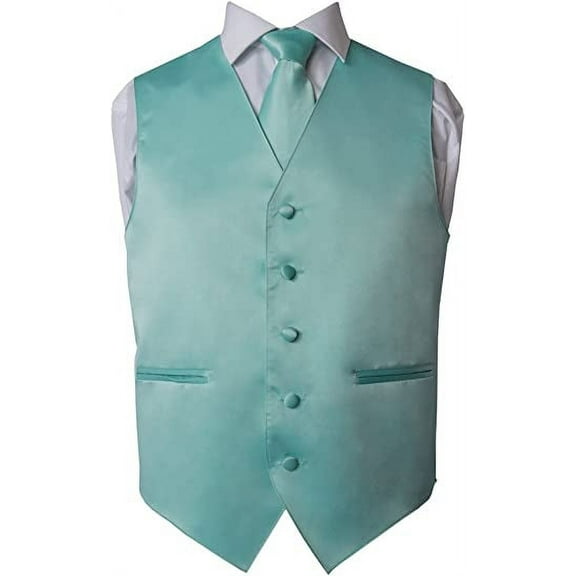 Men's Premium Solid Vest - Necktie – Bow Tie - Pocket Square 4 Piece Set for Suits & Tuxedos