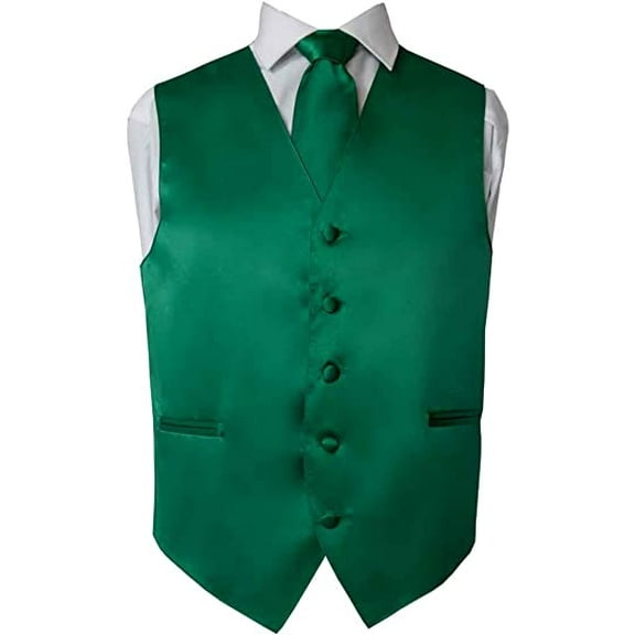 Men's Premium Solid Vest - Necktie – Bow Tie - Pocket Square 4 Piece Set for Suits & Tuxedos