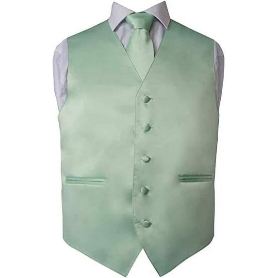 Men's Premium Solid Vest - Necktie – Bow Tie - Pocket Square 4 Piece Set for Suits & Tuxedos