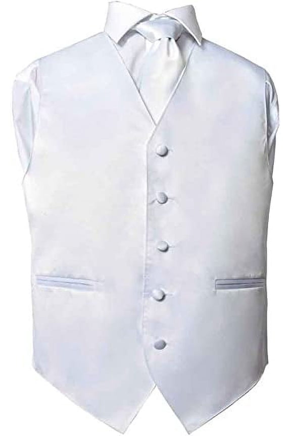 Men's Premium Solid Vest - Necktie – Bow Tie - Pocket Square 4 Piece Set for Suits & Tuxedos