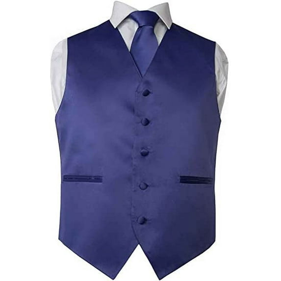 Men's Premium Solid Vest - Necktie – Bow Tie - Pocket Square 4 Piece Set for Suits & Tuxedos