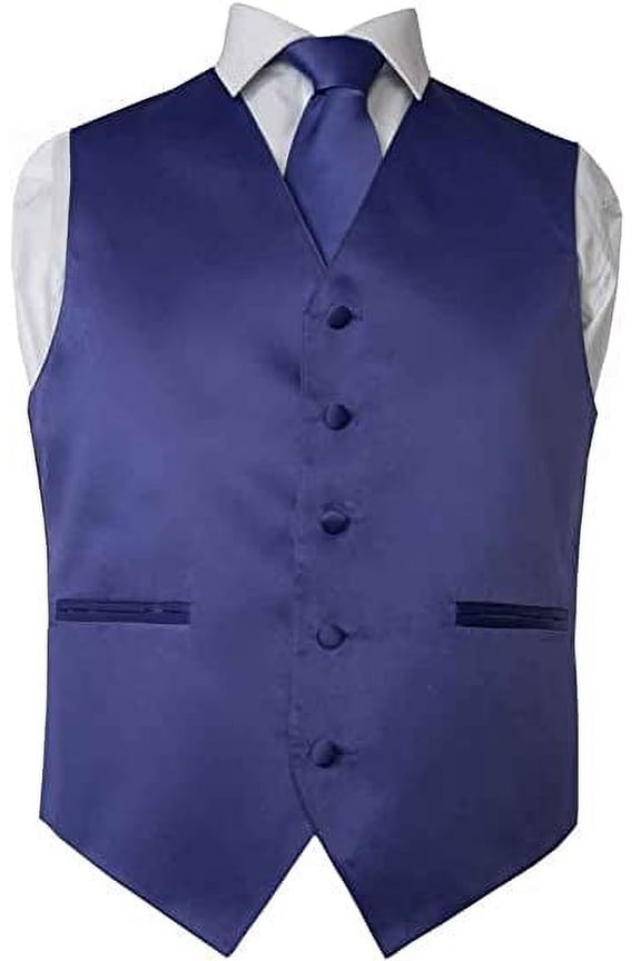 Men's Premium Solid Vest - Necktie – Bow Tie - Pocket Square 4 Piece Set for Suits & Tuxedos