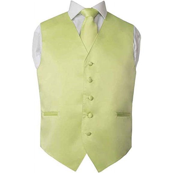 Men's Premium Solid Vest - Necktie – Bow Tie - Pocket Square 4 Piece Set for Suits & Tuxedos