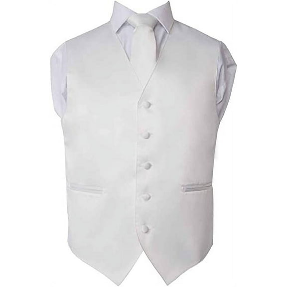 Men's Premium Solid Vest - Necktie – Bow Tie - Pocket Square 4 Piece Set for Suits & Tuxedos