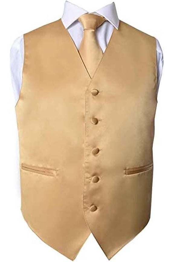 Men's Premium Solid Vest - Necktie – Bow Tie - Pocket Square 4 Piece Set for Suits & Tuxedos