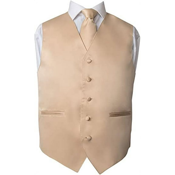 Men's Premium Solid Vest - Necktie – Bow Tie - Pocket Square 4 Piece Set for Suits & Tuxedos