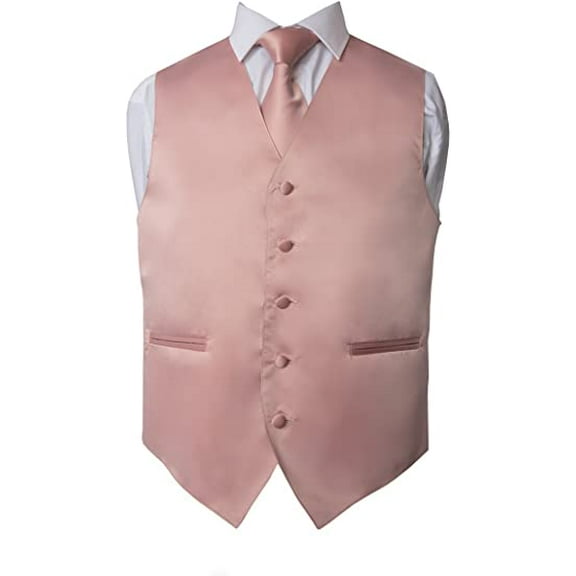 Men's Premium Solid Vest - Necktie – Bow Tie - Pocket Square 4 Piece Set for Suits & Tuxedos