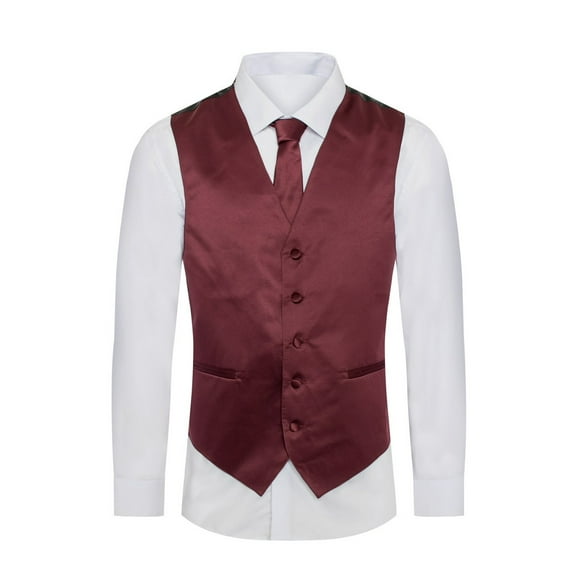 Men's Premium Solid Vest - Necktie – Bow Tie - Pocket Square 4 Piece Set for Suits & Tuxedos