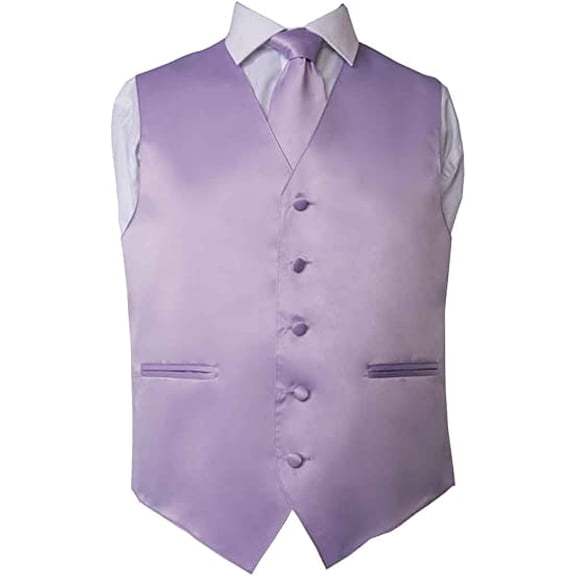 Men's Premium Solid Vest - Necktie – Bow Tie - Pocket Square 4 Piece Set for Suits & Tuxedos