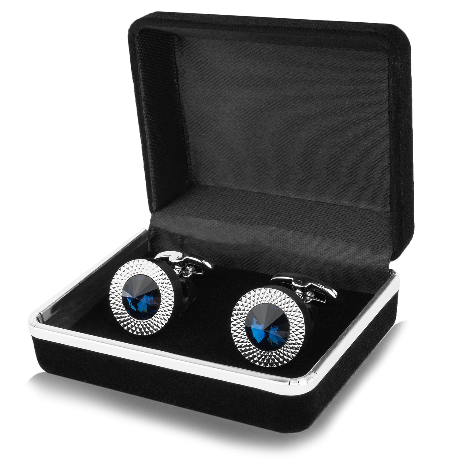 Men's Premium Stainless Steel Blue Crystal Cuff Links for Dress Shirts, Business Suits, Wedding Suits [Single Pair]