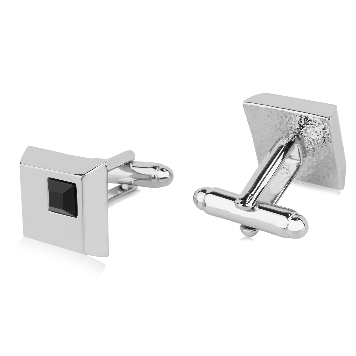 Men's Premium Stainless Steel Silver Black Cuff Links for Dress Shirts, Business Suits, Wedding Suits [Single Pair]
