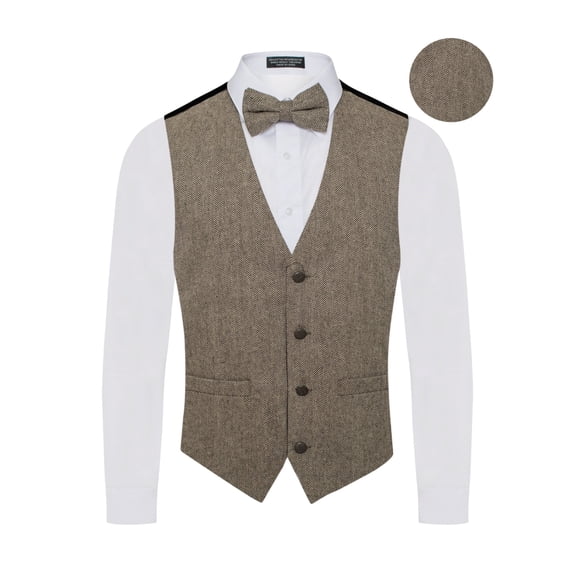Men's Premium Tweed-Wool Vest - Bow Tie 2 Piece Set for Suits & Tuxedos-Many Colors